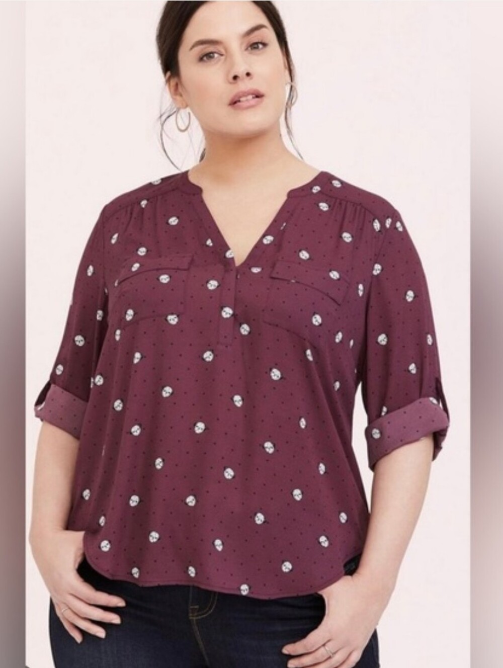 Women's Torrid Burgundy Pug Dog Print Shirt
